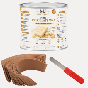 white chocolate wax, wax strips and knife
